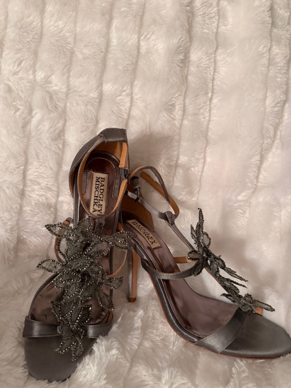 Badgley Mischka Black Beaded Floral T-Strap Sandals
